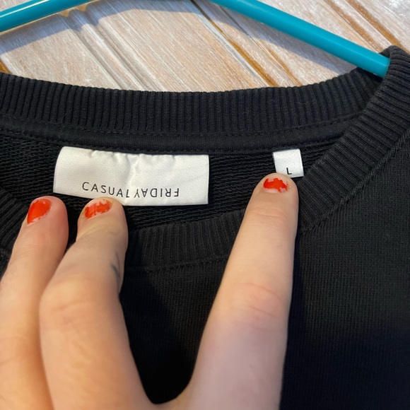 Casual Friday black crewneck pullover sweater 100% cotton soft warm basic plain - Picture 6 of 11